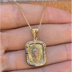Virgen de Guadalupe CZ Pendant Necklace 18" 14K Gold Filled Youth Cadena Mujer